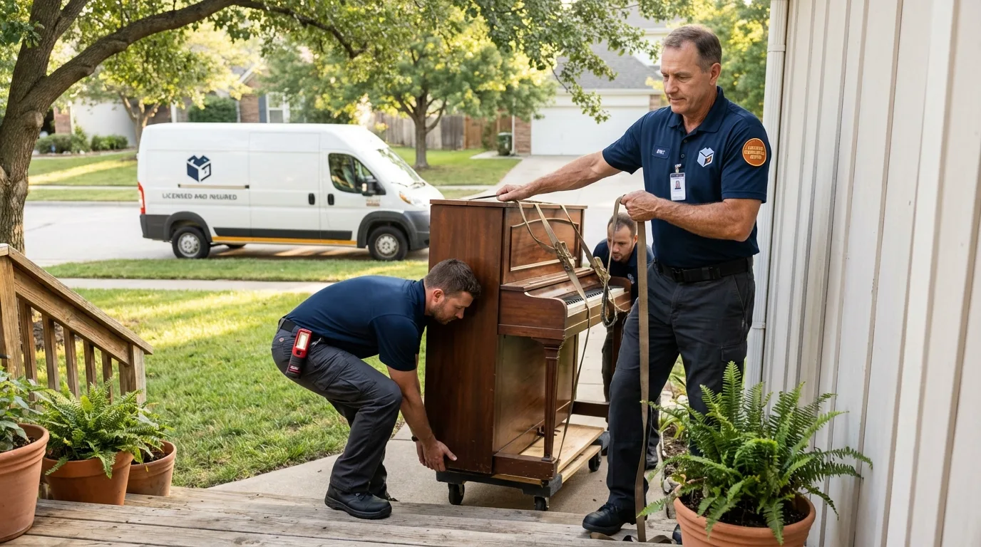 Licensed piano movers securing grand piano in Gibsonburg, OH